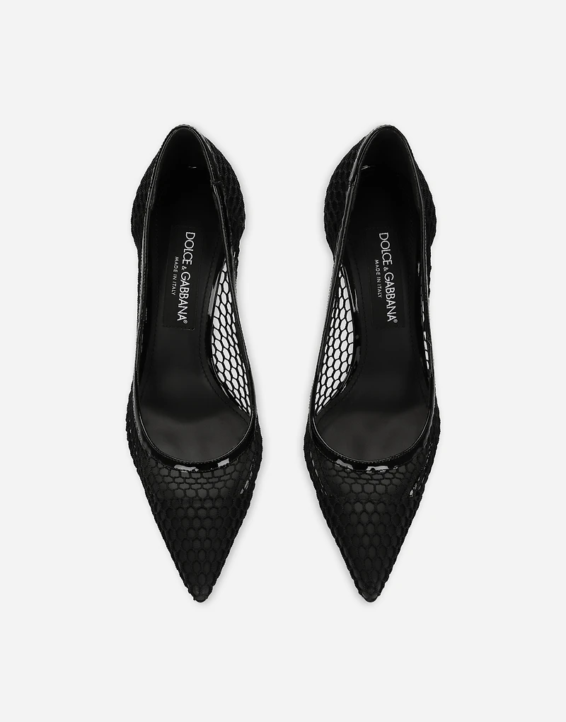 Mesh and patent leather pumps
