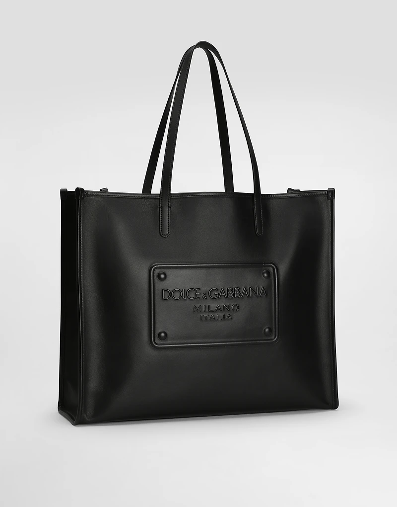 Calfskin shopper with raised logo