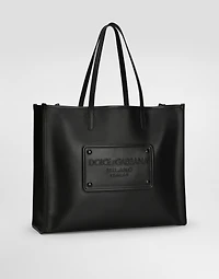 Calfskin shopper with raised logo