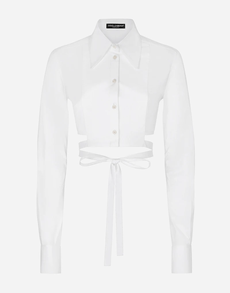 Cropped cotton shirt with criss-crossing laces
