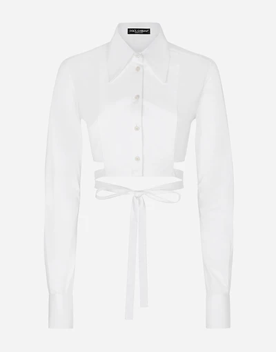 Cropped cotton shirt with criss-crossing laces