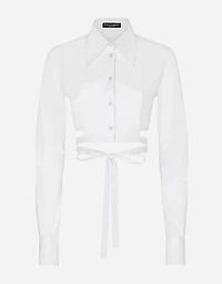 Cropped cotton shirt with criss-crossing laces