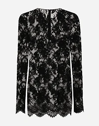 Chantilly lace round-neck T-shirt