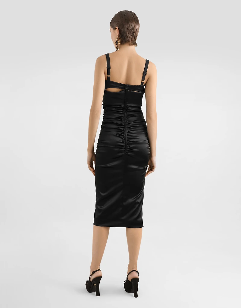 Draped calf-length dress with bra-style detailing