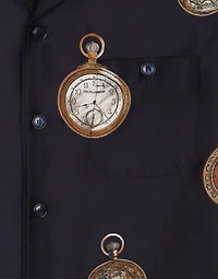 Silk twill Hawaiian shirt with watch print