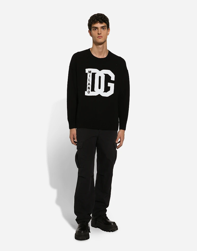 Wool round-neck sweater with DG inlay