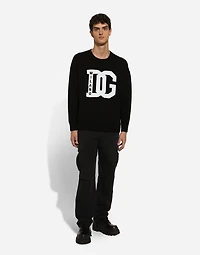 Wool round-neck sweater with DG inlay