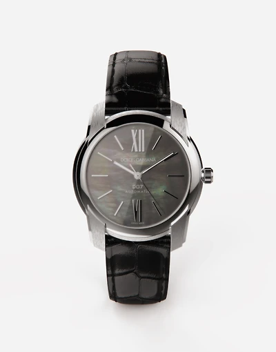 DG7 watch in steel with black mother of pearl