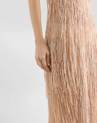 Calf-length dress with sequined fringe embellishment