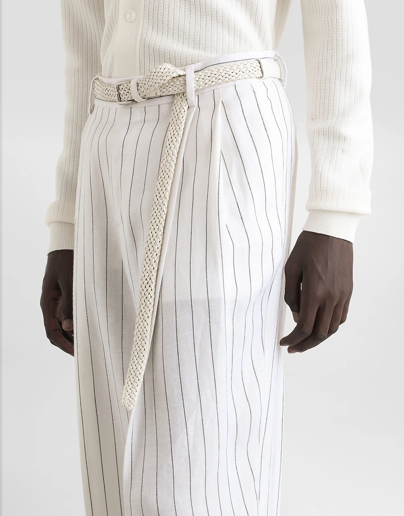 Pinstripe linen-blend pants with double darts
