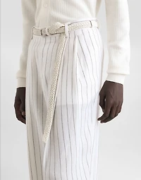 Pinstripe linen-blend pants with double darts