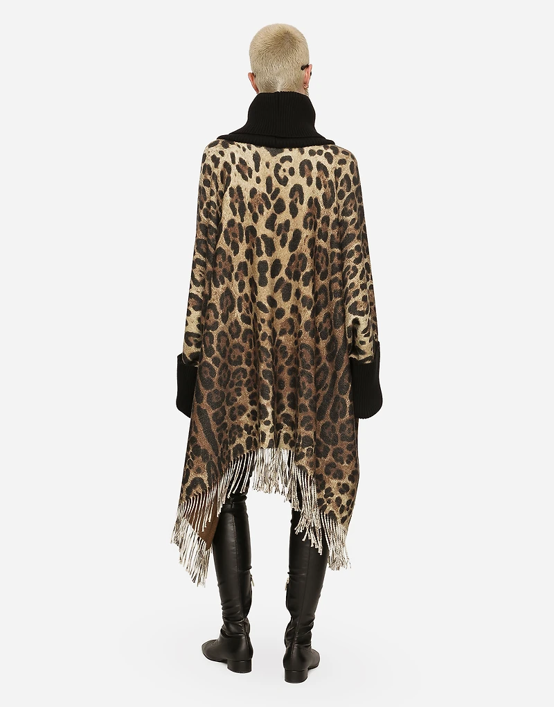 Cashmere and wool poncho with fringing