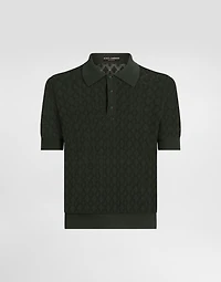 Short-sleeved cotton openwork polo-shirt