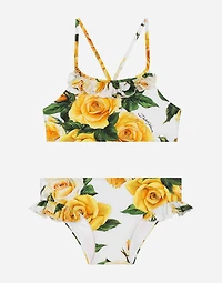 Spandex 2-piece swimsuit with yellow rose print