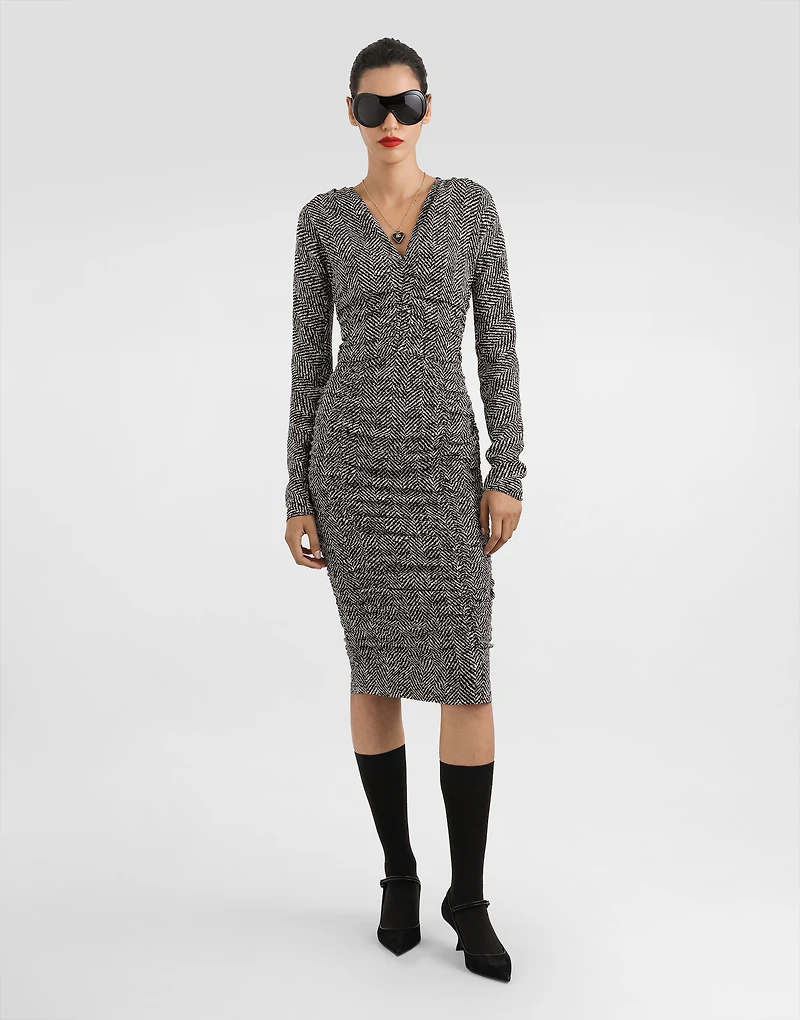Chevron print cady midi dress