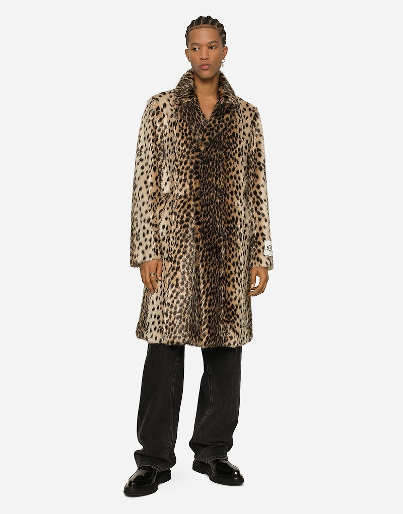 Lynx-effect jacquard faux fur coat