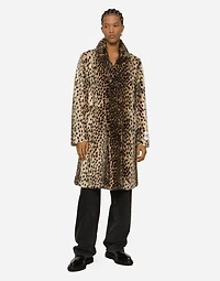 Lynx-effect jacquard faux fur coat