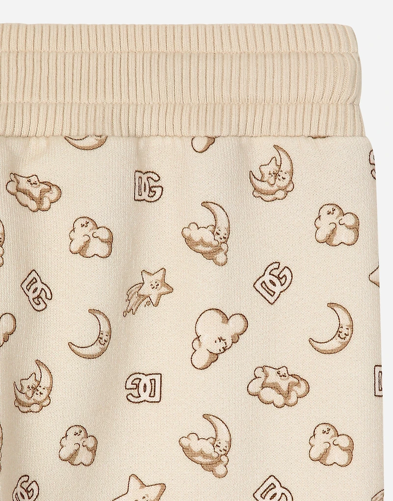 Jersey jogging pants with moon and star print