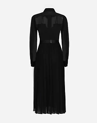 Chiffon calf-length shirt dress with satin details