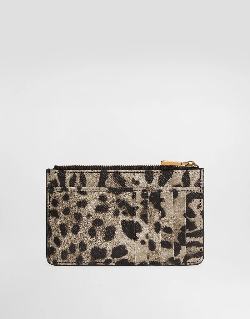 Leopard-print dauphine calfskin card holder