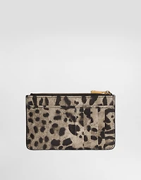 Leopard-print dauphine calfskin card holder
