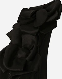 Long silk chiffon dress with floral appliqué