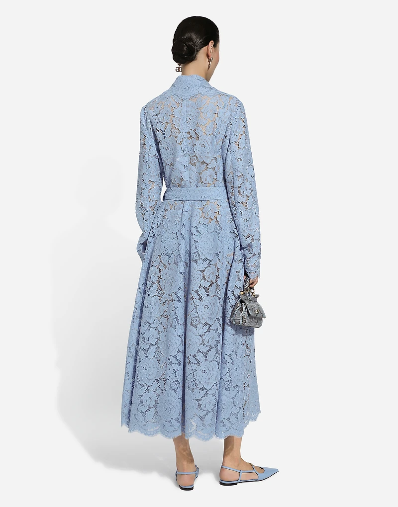 Floral cordonetto lace trench coat with DG logo