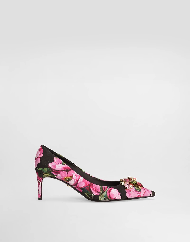 Printed brocade pumps