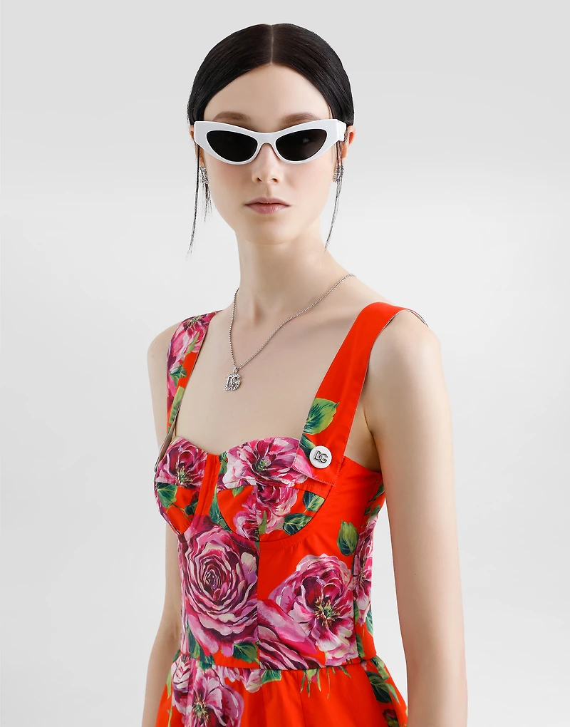 Long cotton corset top with rose print