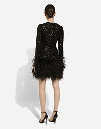 Short sequined dress with feather trim