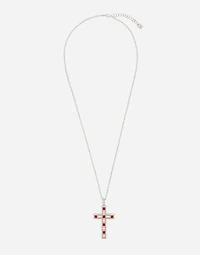 Cross Pendant 18-carat white gold with rubies and diamonds