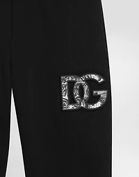 Fleece trousers with DG majolica-print embossed logo