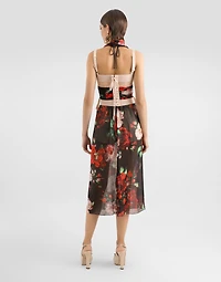Marquisette and chiffon corset top with floral print