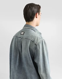 Denim shirt with bejeweled appliqués