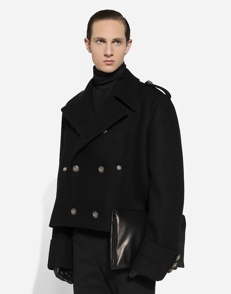 Short wool military-style coat