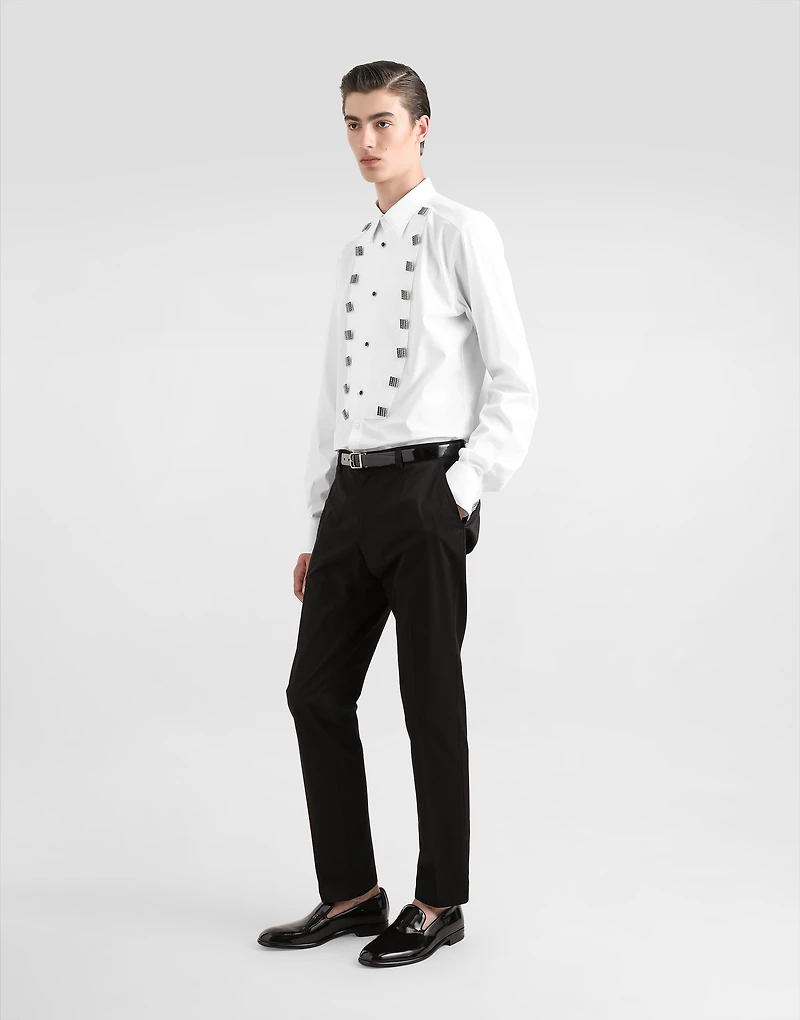 Cotton tuxedo shirt with bejeweled appliqués