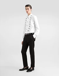 Cotton tuxedo shirt with bejeweled appliqués
