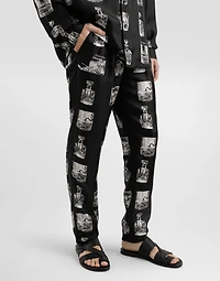 Silk pajama pants with whisky print