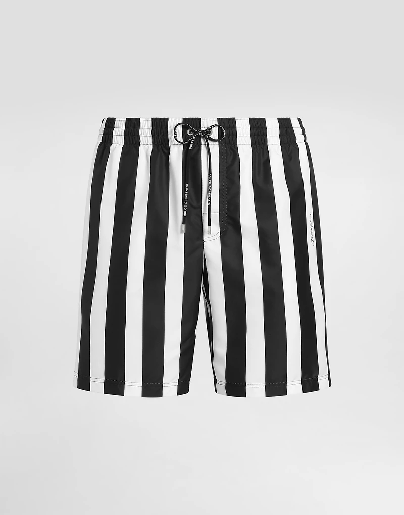 Mid-length swim trunks with striped print