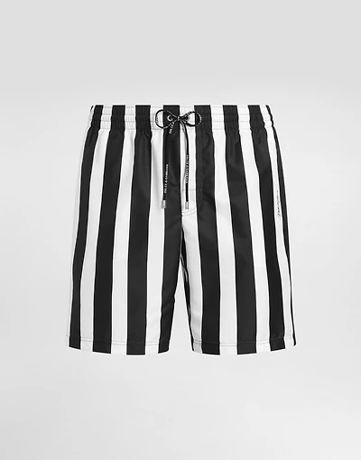 Mid-length swim trunks with striped print