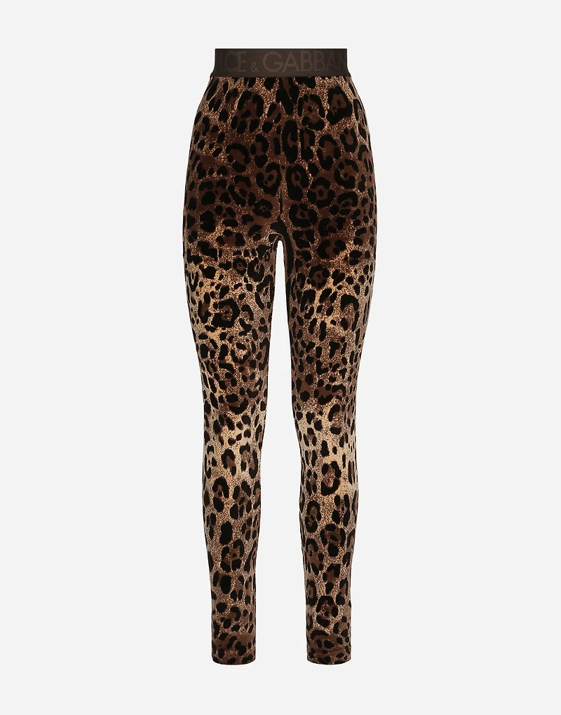 Chenille leggings with jacquard leopard design