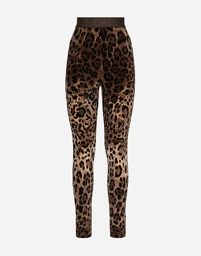 Chenille leggings with jacquard leopard design