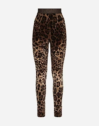 Chenille leggings with jacquard leopard design