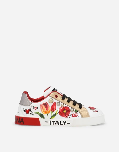 Printed calfskin Portofino Light low-top sneakers