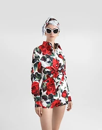Rose-print cotton shorts