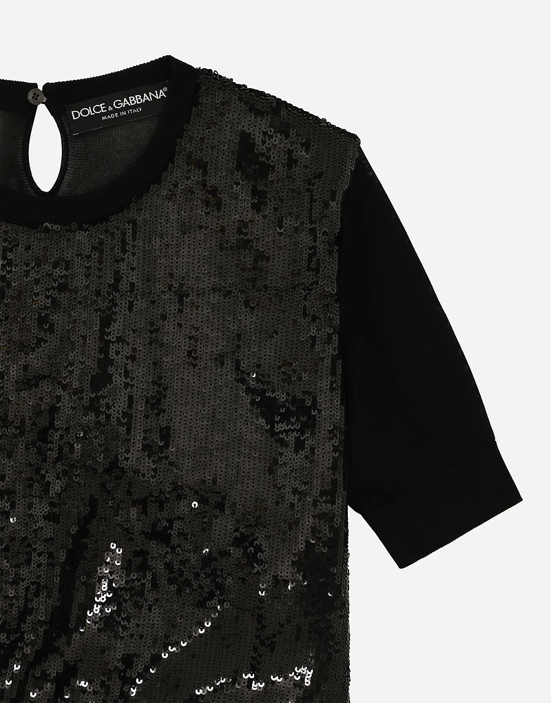 Short-sleeved top with sequin embellishment