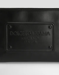 calfskin pouch with raised logo