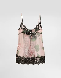 Chiffon and lace lingerie top with rose print