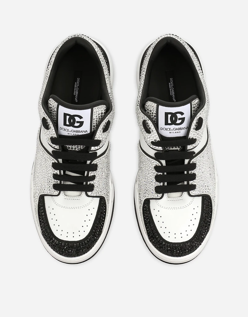 Calfskin New Roma sneakers with fusible rhinestones