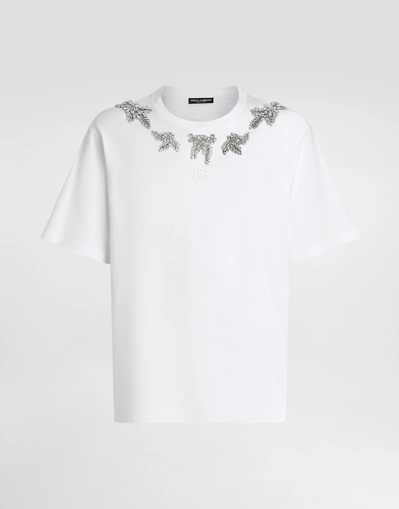 cotton t-shirt with embroidery and brooch